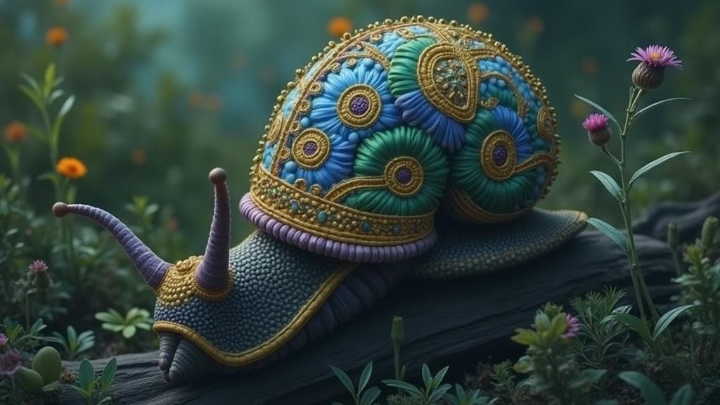 Golden Wicker Snail in Mesoamerican Dreamscape