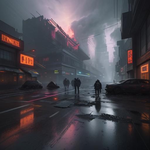 Apocalyptic Cityscape Riot in Dystopian Future