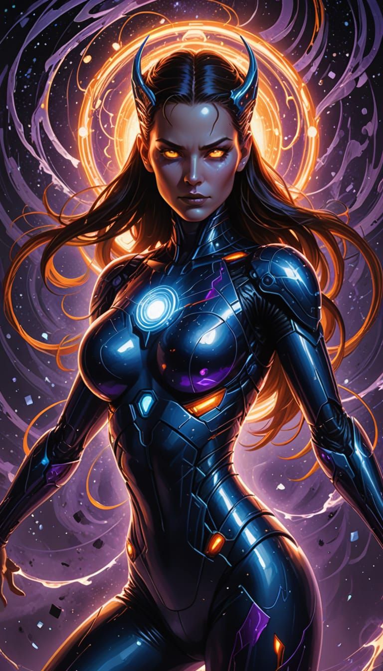 Ethereal Android in Cosmic Vortex Digital Painting