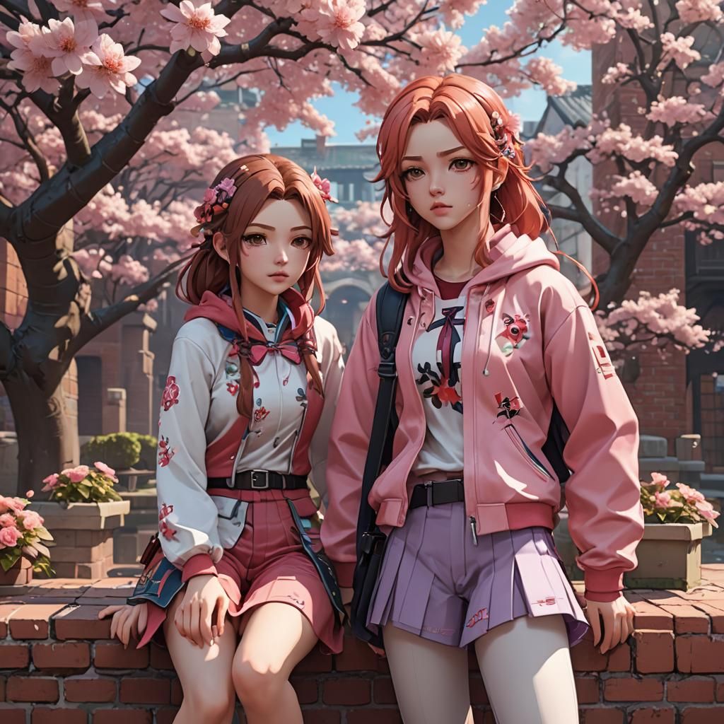 Anime Style Teenagers in Blossom and Brick