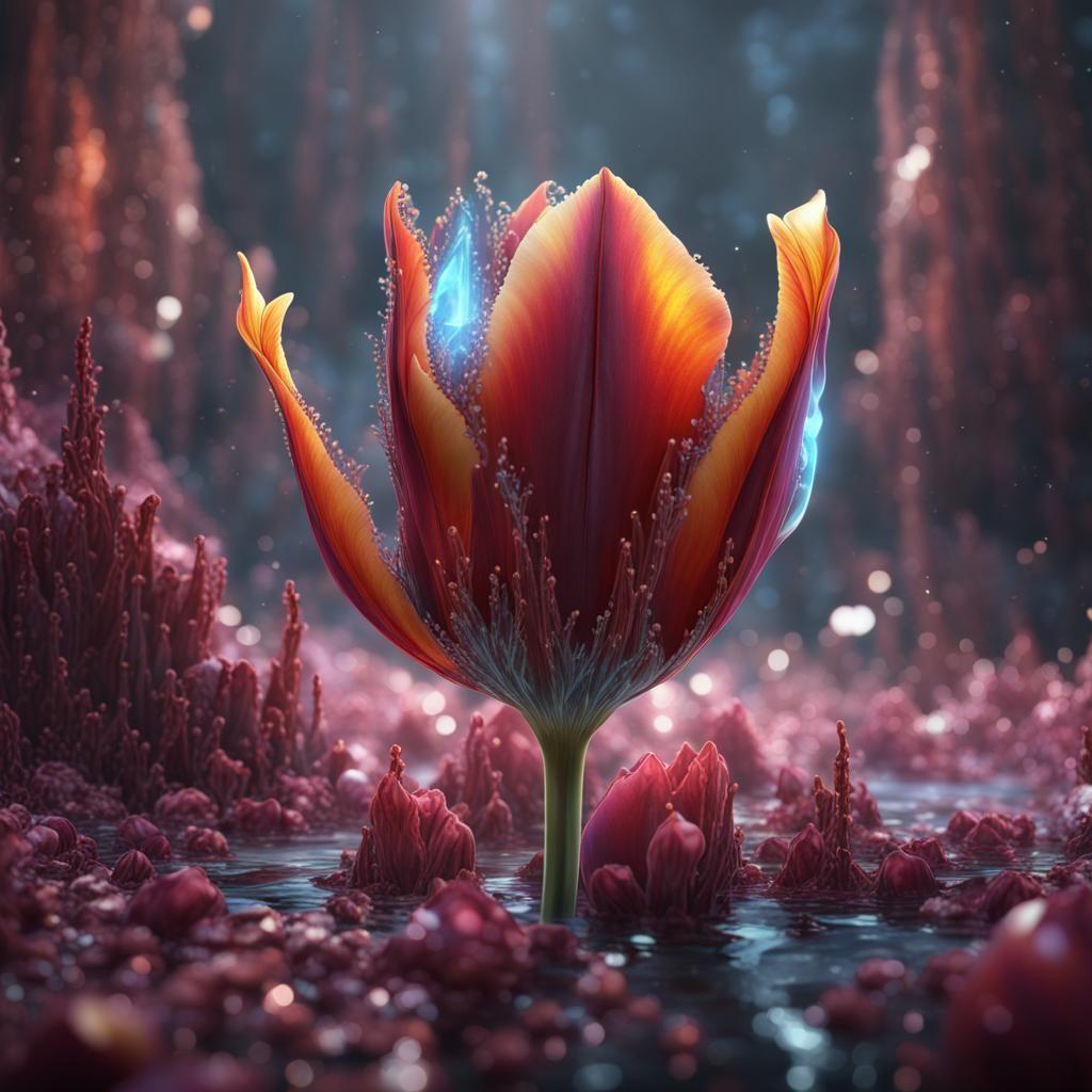Crystalized Tulip in Detailed Matte Painting Style