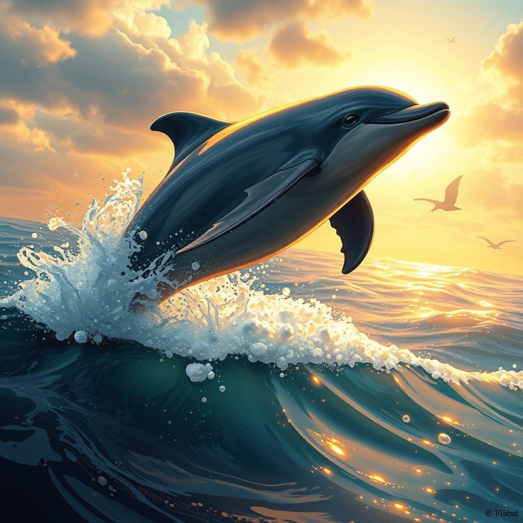 Golden Dolphin Soars into Sunlit Ocean