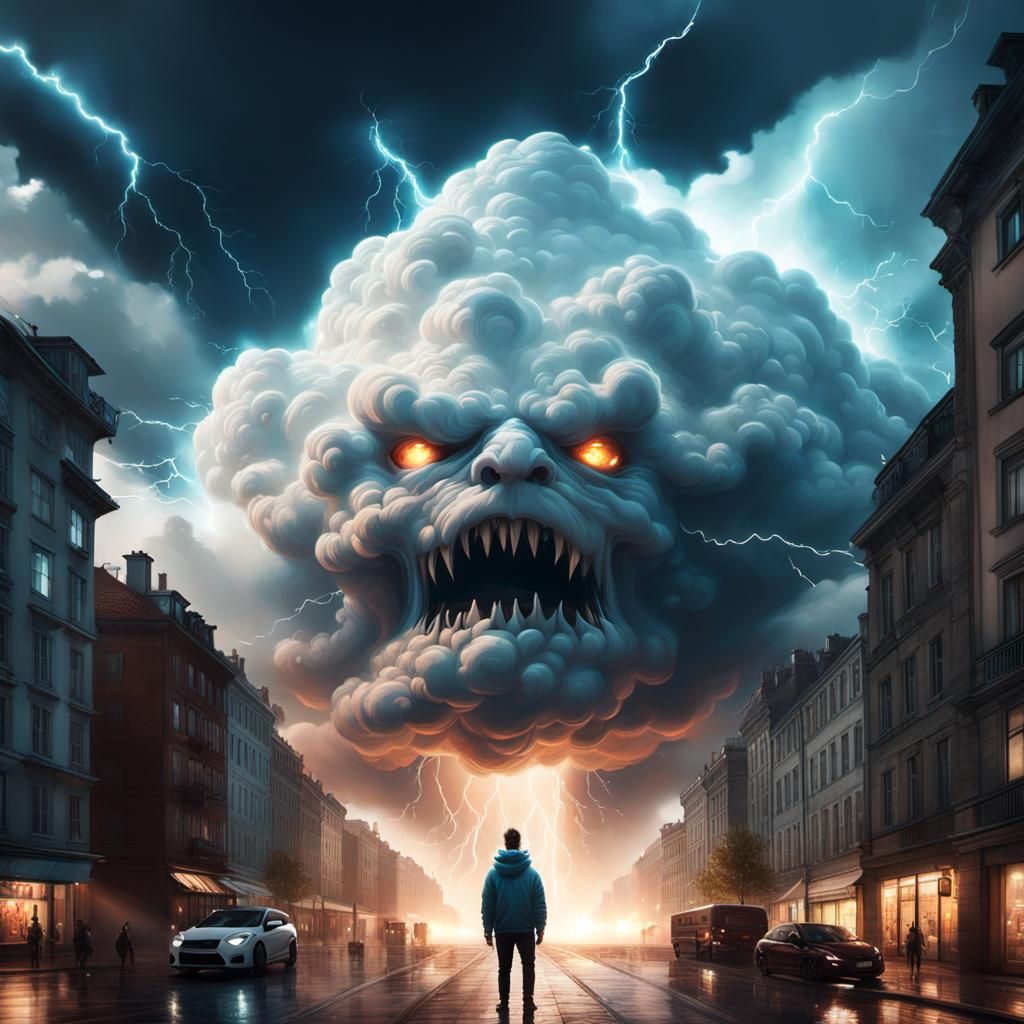 Cloud Monster Over City in Fantasy Style