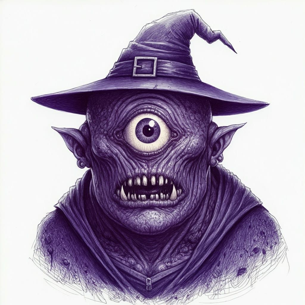 Witch-Cyclops Chimera in Ballpoint Pen Style
