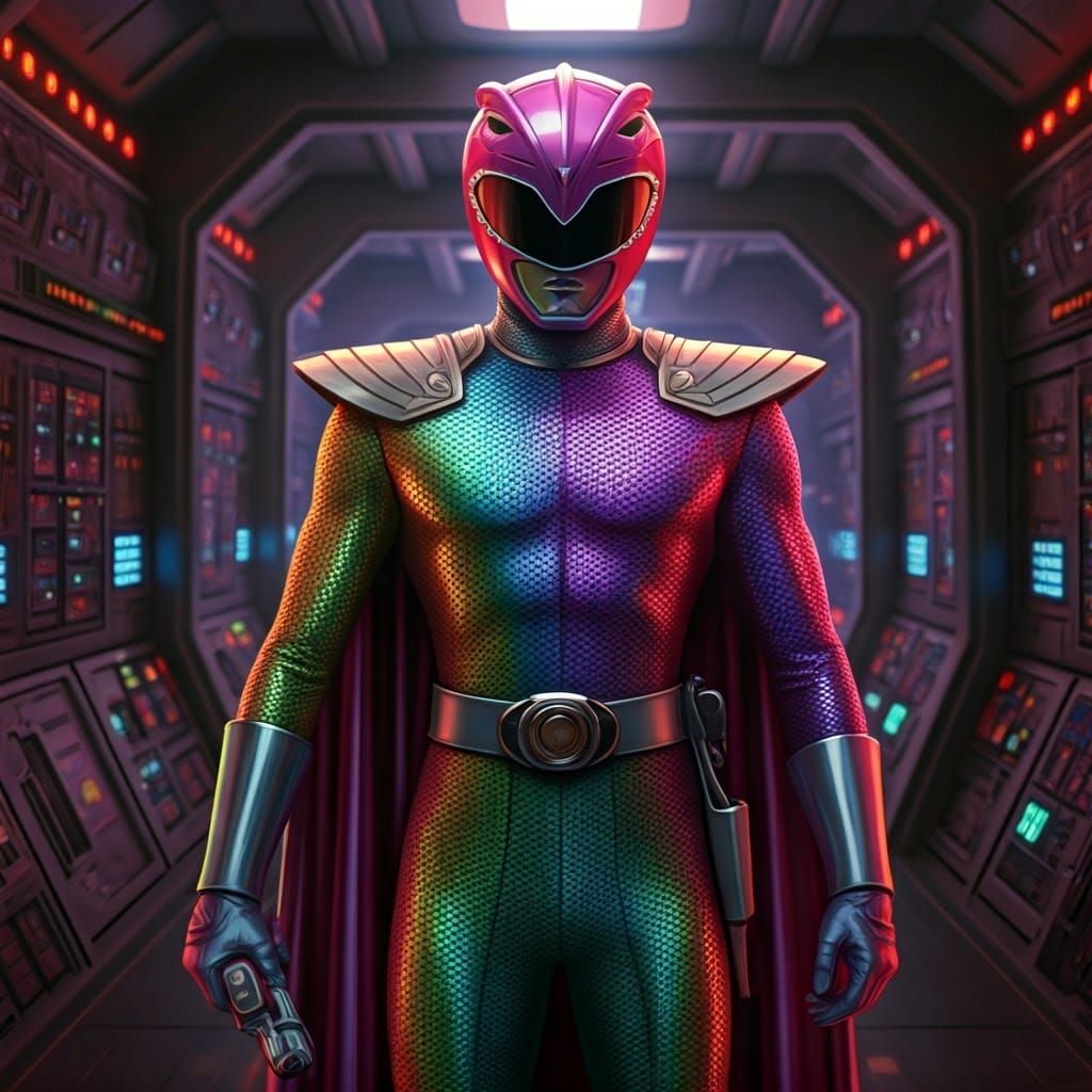 Vibrant Rainbow Superhero in Opal Armor