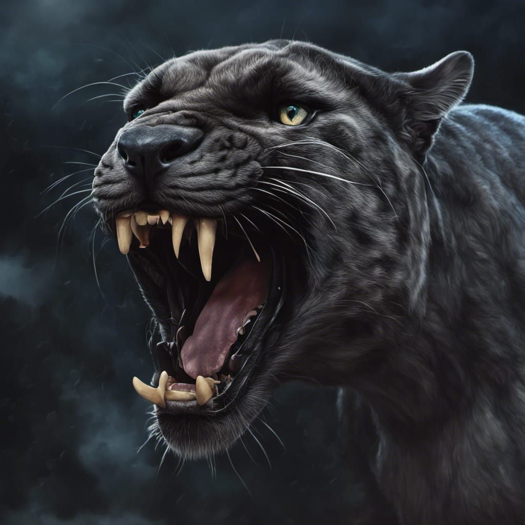 Snarling Panther Portrait in Hyperrealistic Style