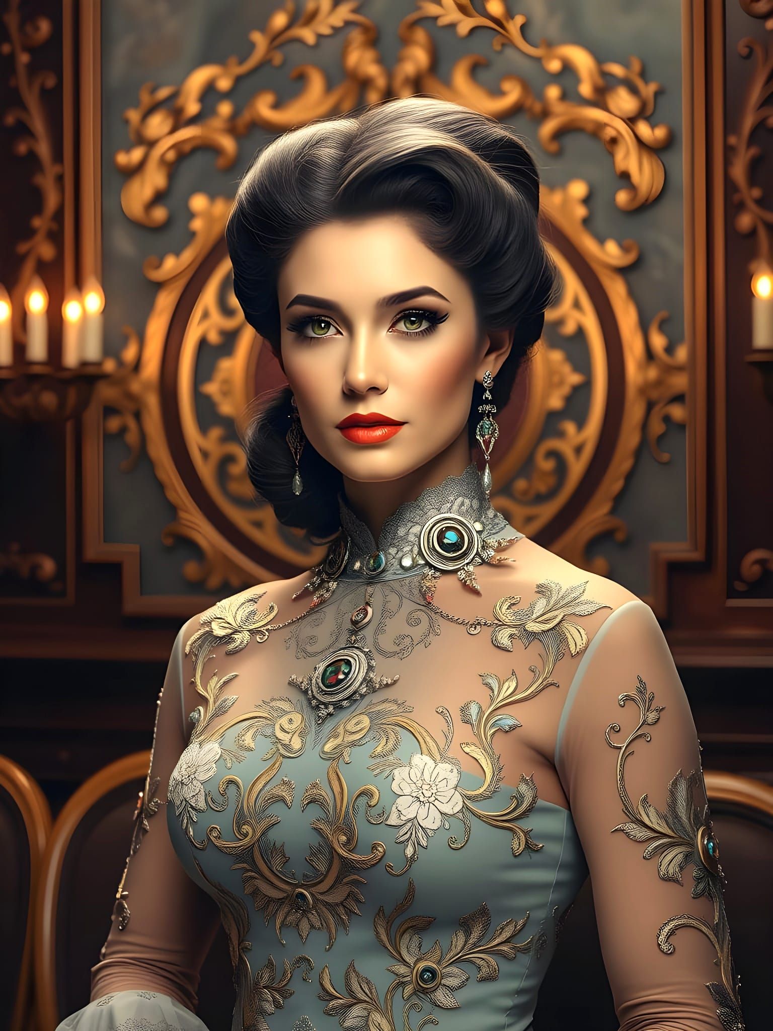 Elegant Fantasy Portrait in Art Nouveau Style