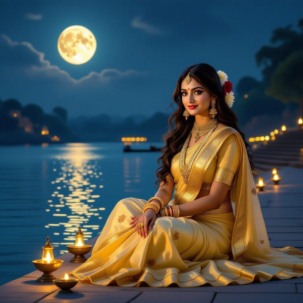 Radha by Yamuna River on Full Moon Night
