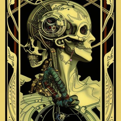 Cyberpunk Tarot Card in Art Nouveau Style