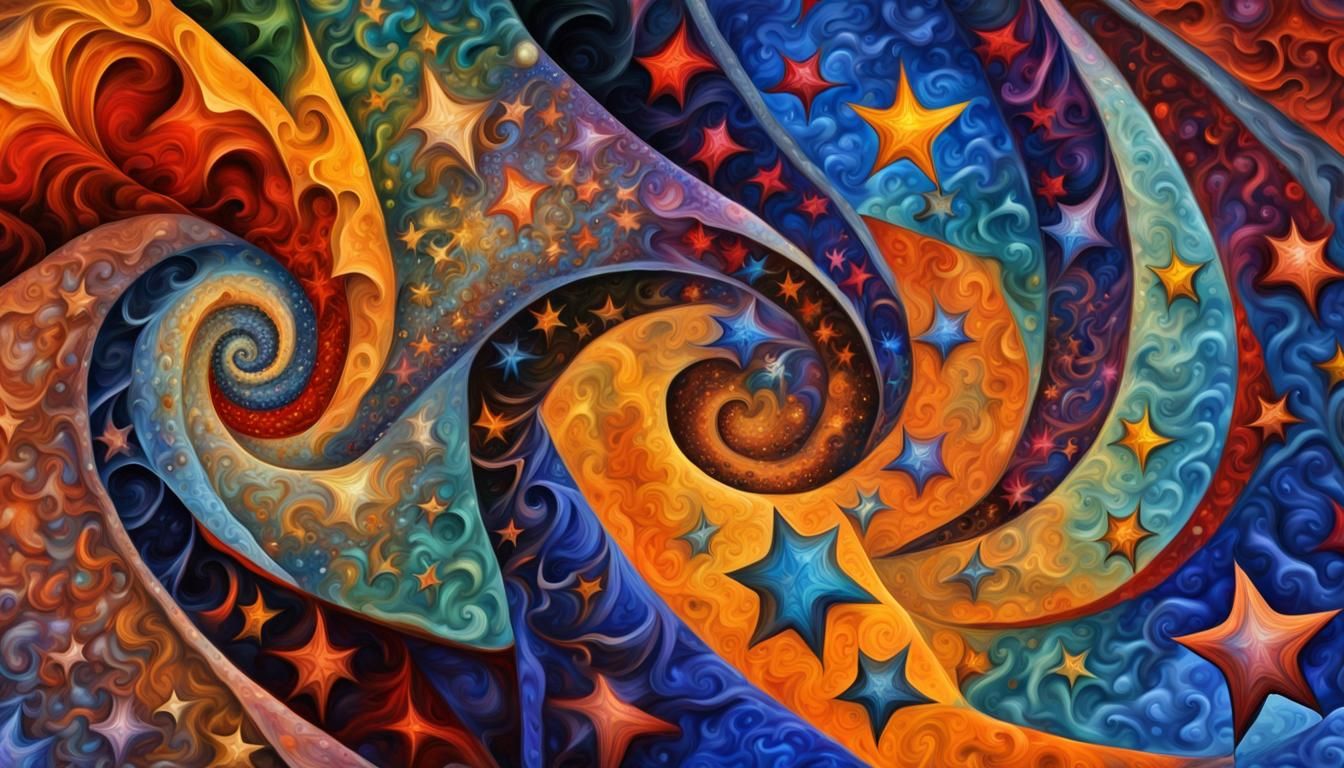 Magnetic Star Fractal in Impasto Oil Painting Style