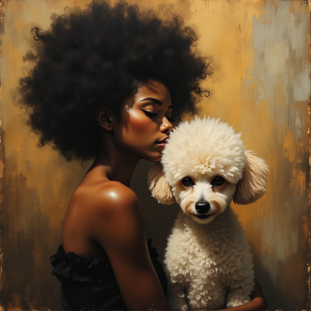 Woman and Poodle Duo in Hyperrealistic Oil Painting