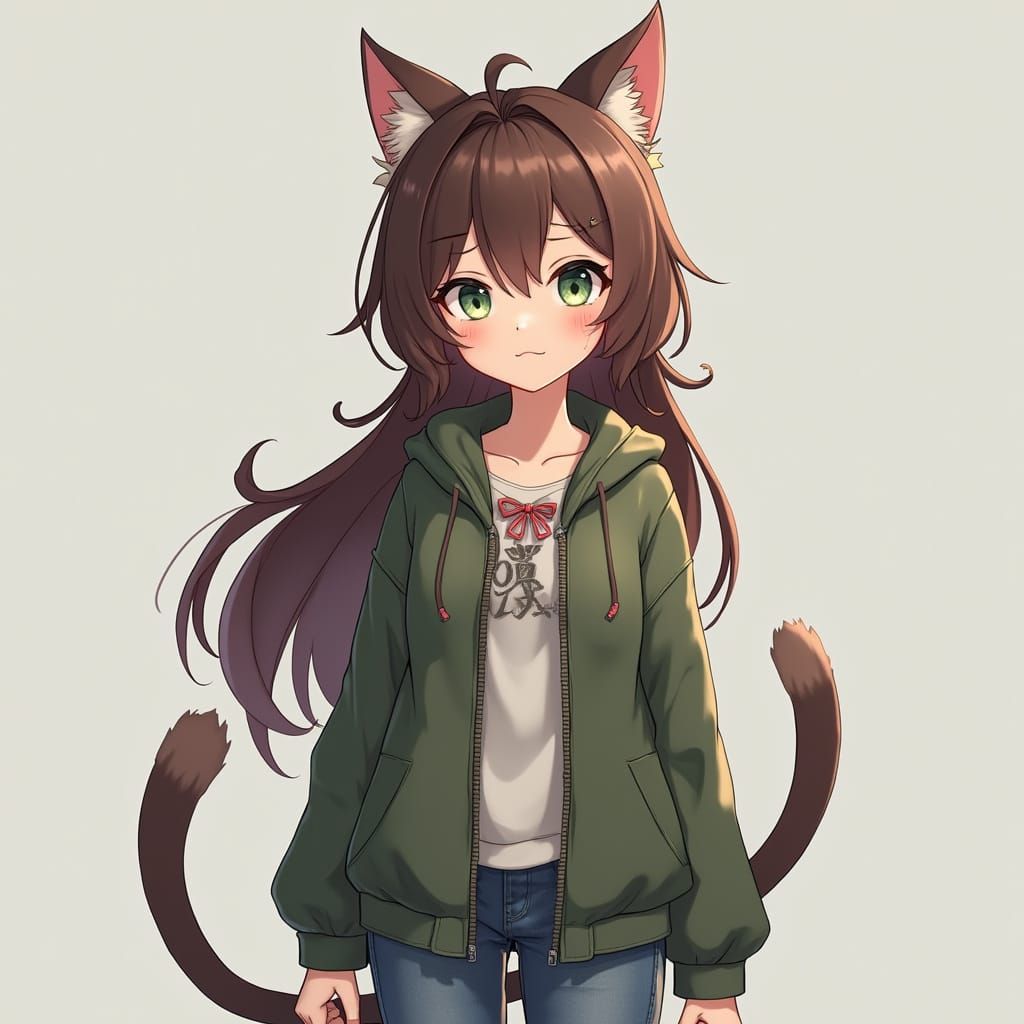 Anime Cat Girl Archer in 3D Genshin Impact Style