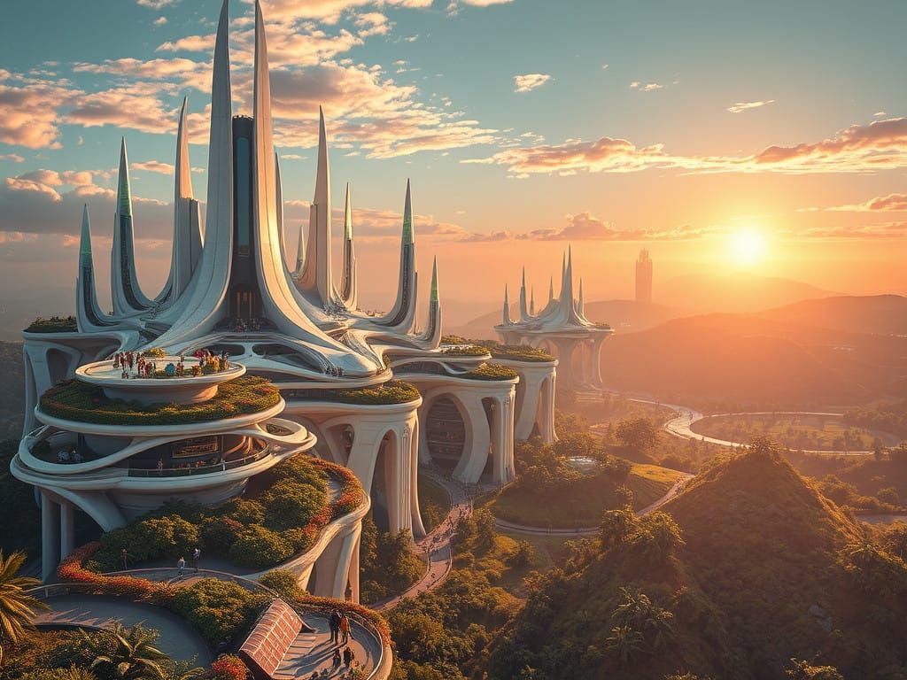 Surreal Futuristic Metropolis Blends Human Progress and Natu...