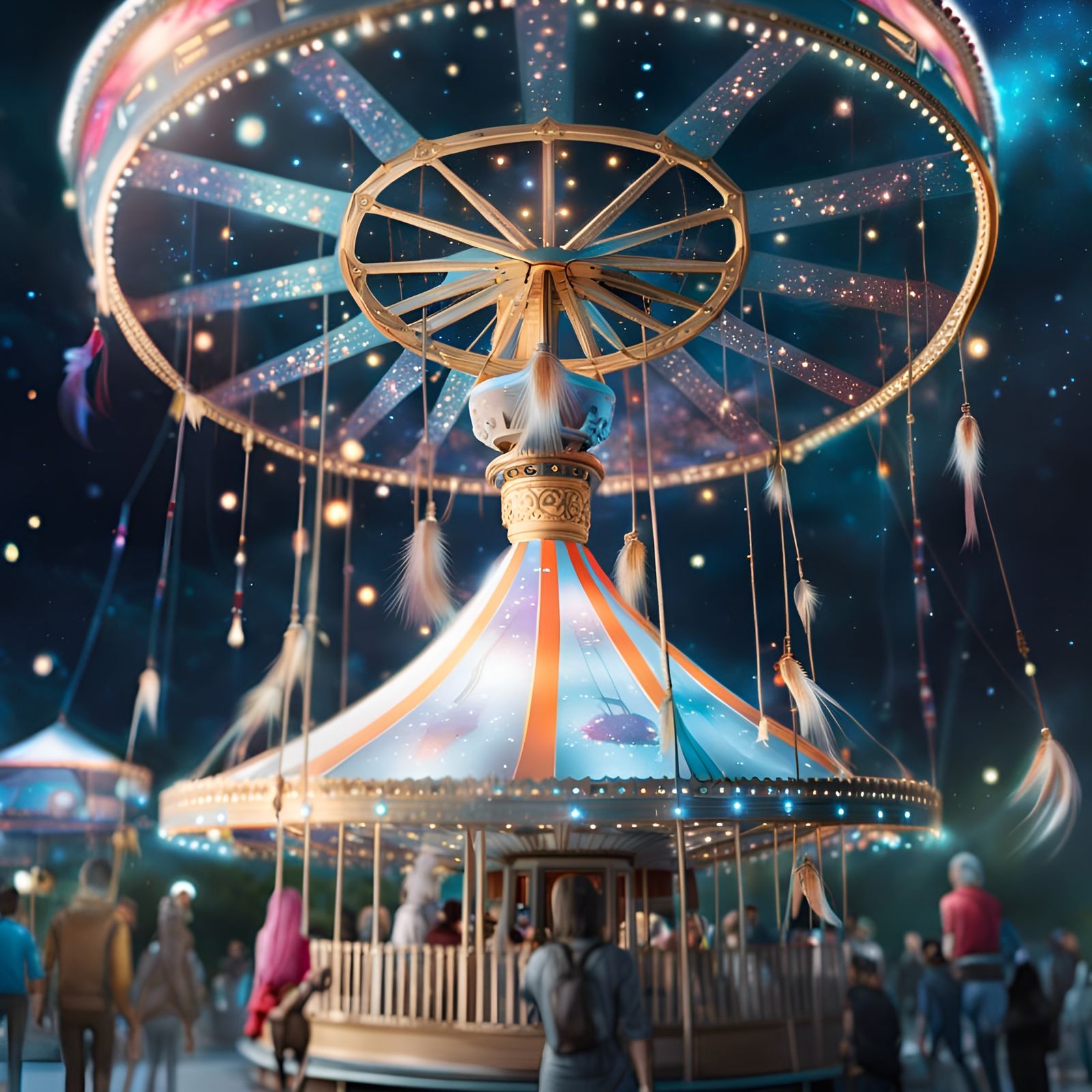 Cosmic Carousel Dreamcatcher in Watercolor Style