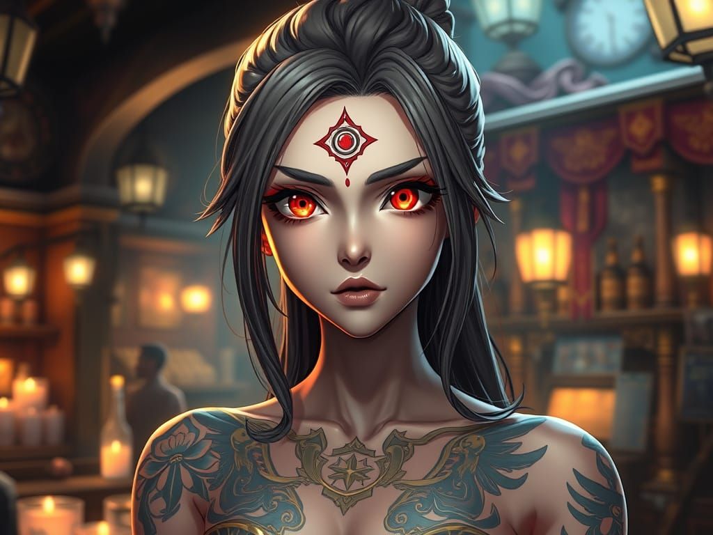 Ethereal Warrior with Glowing Red Eyes