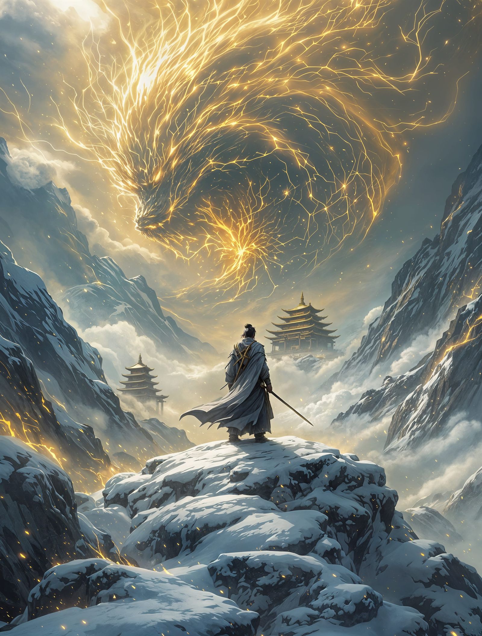 Epic Samurai Warrior Ascends Golden Peaks