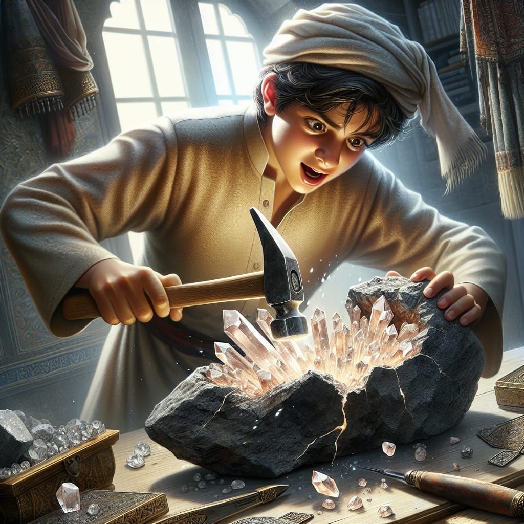 Boy Discovers Crystals Inside a Rock