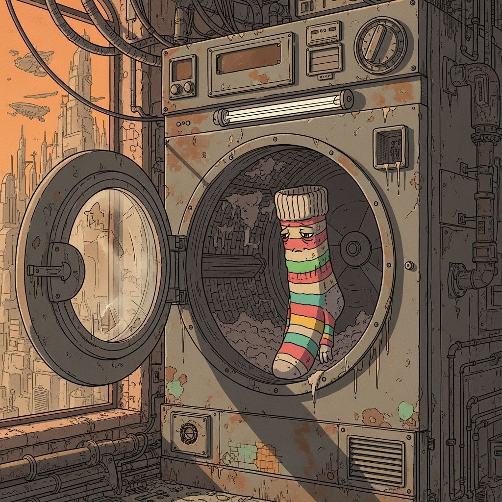 Sad Striped Sock Trapped in Old Dryer