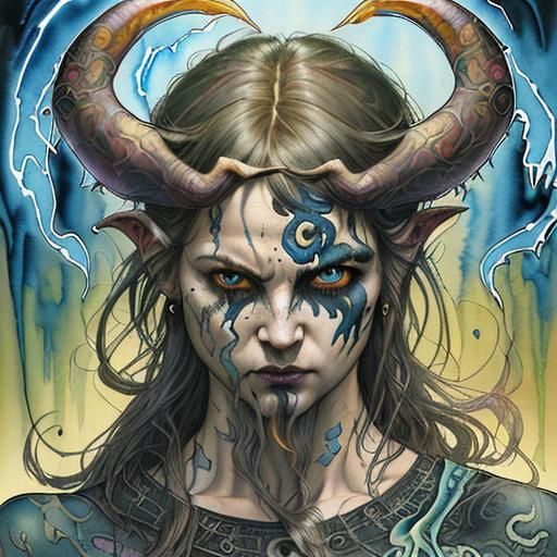 Mythological Cyclops Demon in Art Nouveau Style