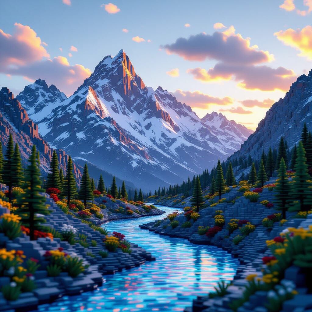 Spectacular Lego Mountain Range at Sunset