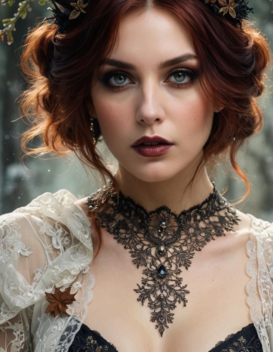 Auburn Forest Witch Goddess in Art Nouveau Style