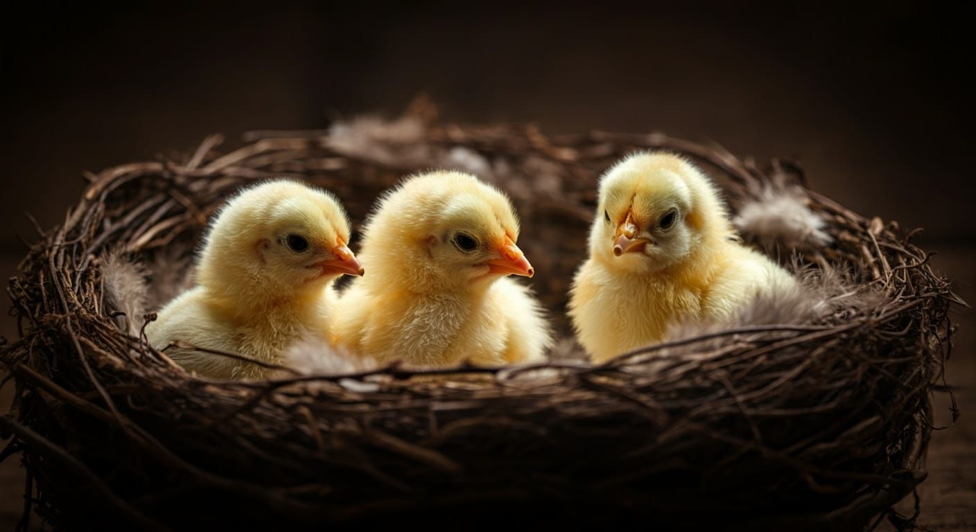 Cozy Nest with Adorable Chicks in Warm Feathers