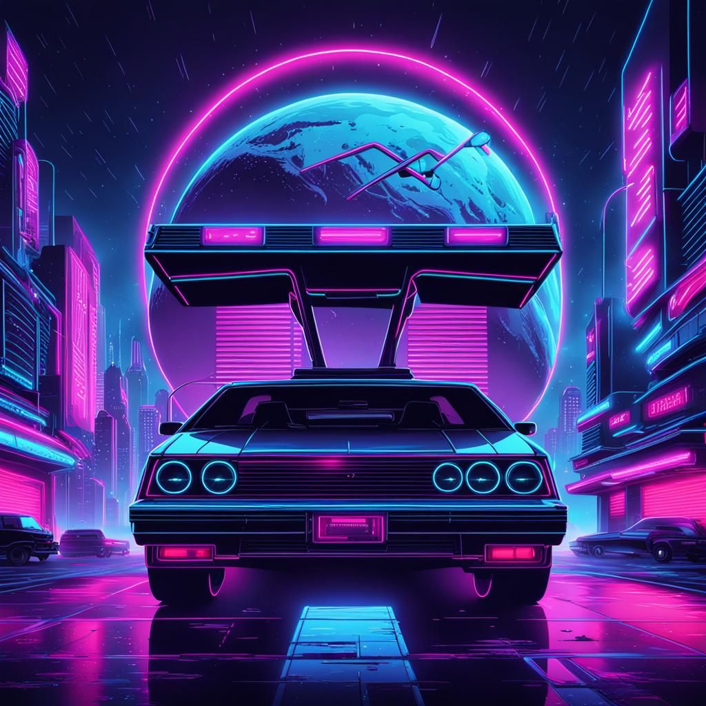Synthwave Blizzard in Retro Neon Style