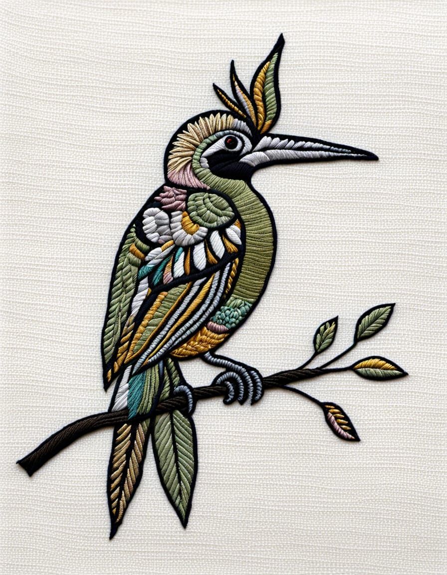 Crewelwork Zentangle Bird of Paradise Embroidery