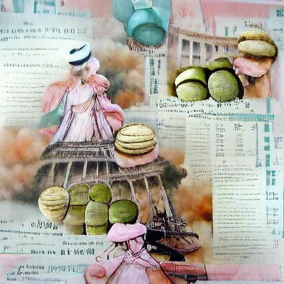 Pastel Macarons Collage in Paris Tea Room Style