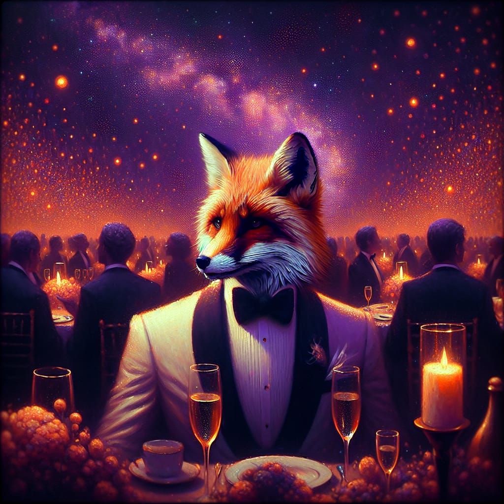 Sophisticated Fox in Tuxedo at Fantasy Gala