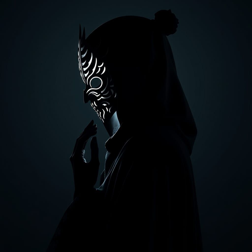 Mysterious Masked Figure in Anime Style