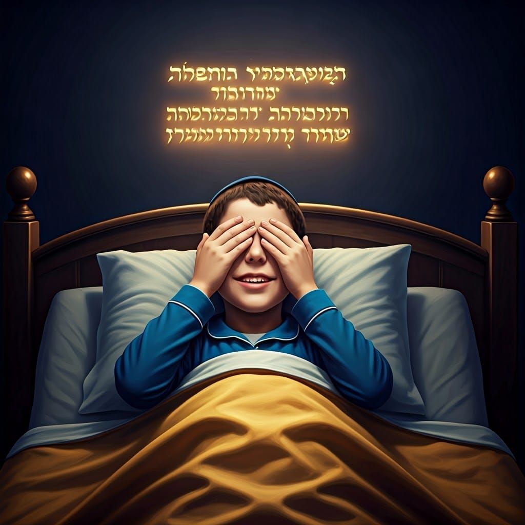 Jewish Boy in Bed with Sacred Inscription, Digital Art