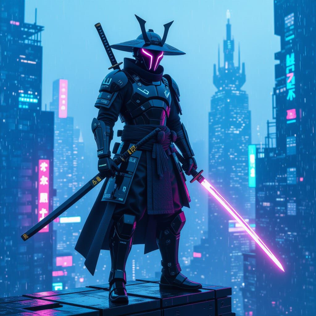 Cyberpunk Samurai Warrior in a Futuristic Cityscape
