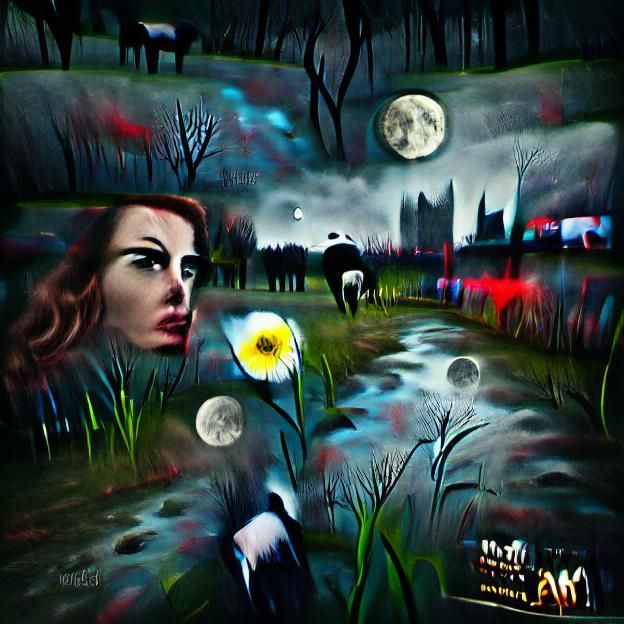 Night Meadow Walk: A Film Noir Artwork