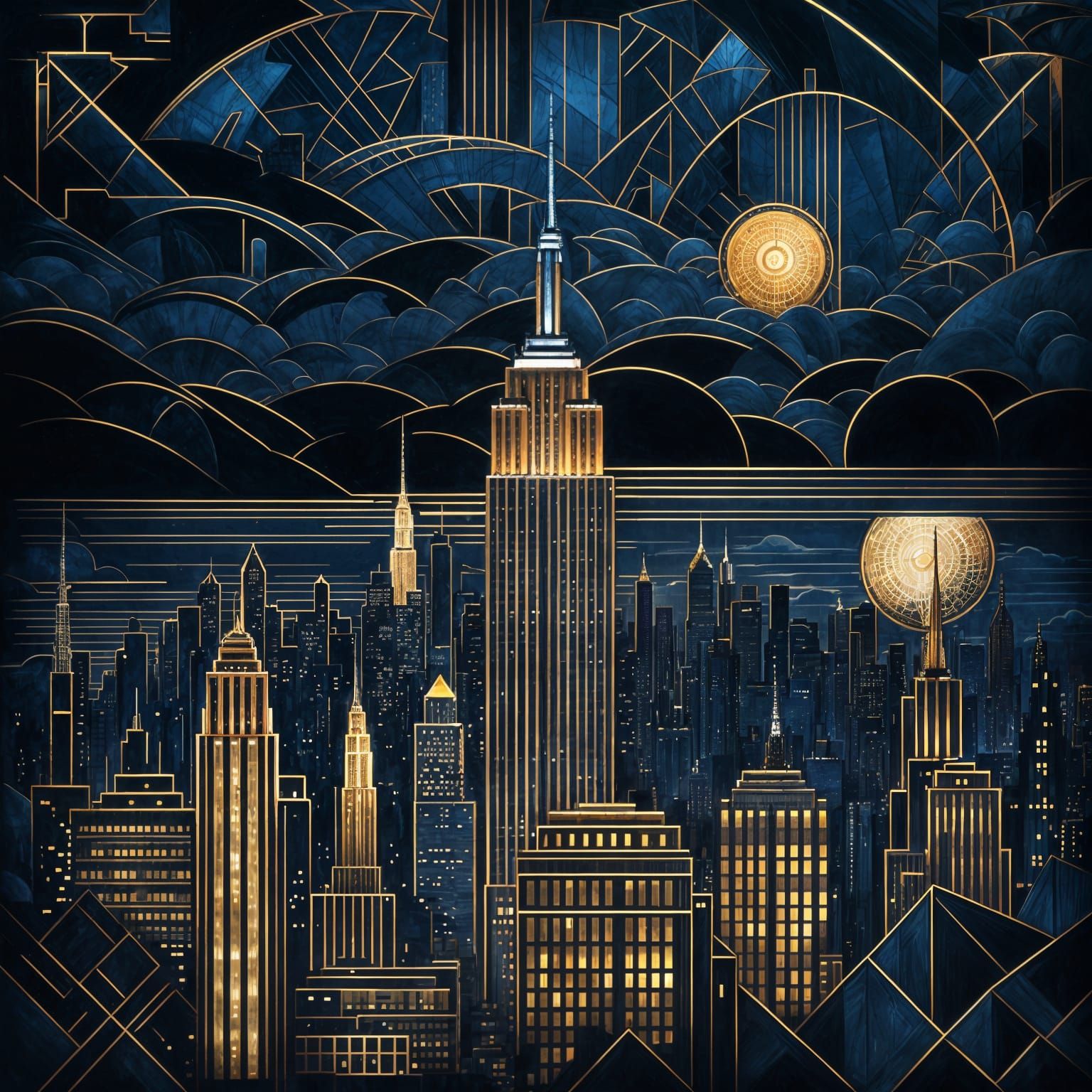 Art Deco New York Skyline at Night