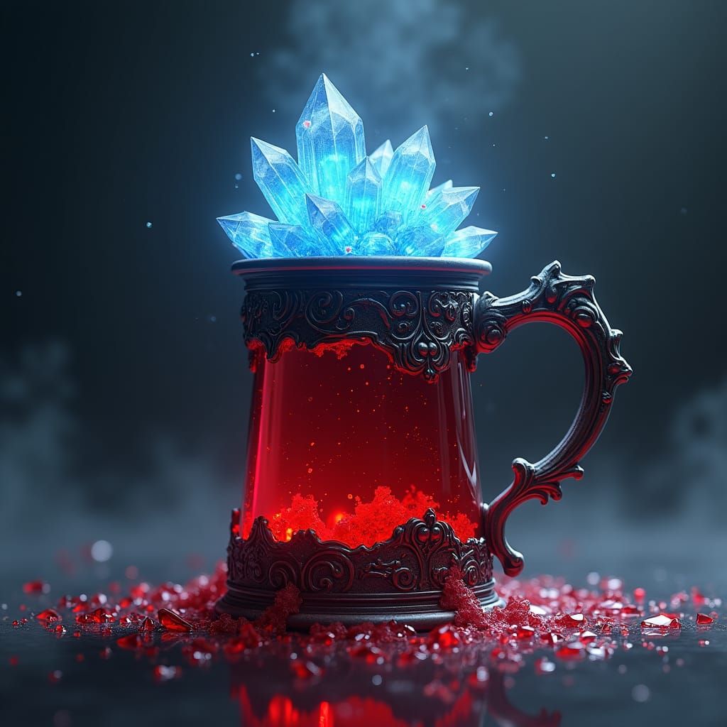 Gothic Tankard Overflowing with Crimson Liquid