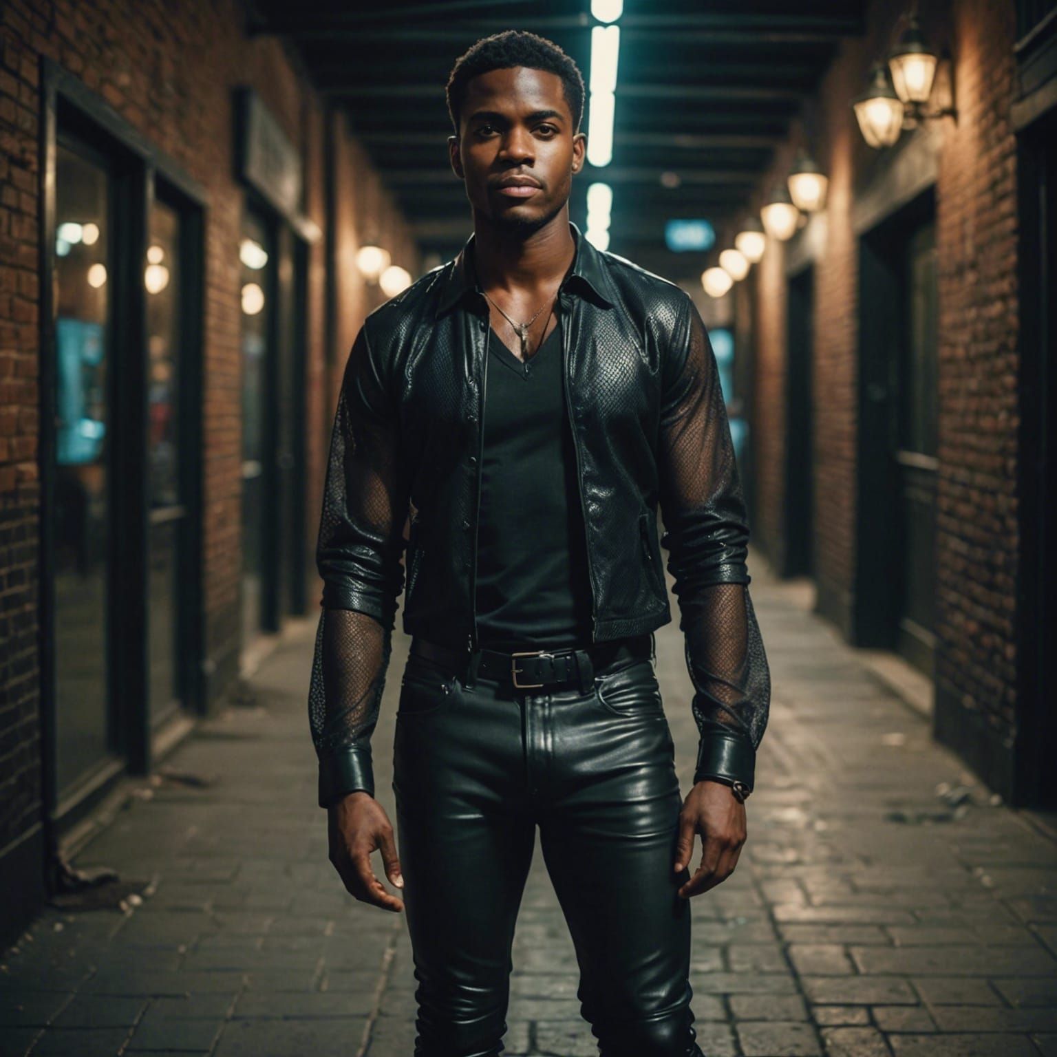 Young Man in Mesh Shirt: Cinematic Film Still