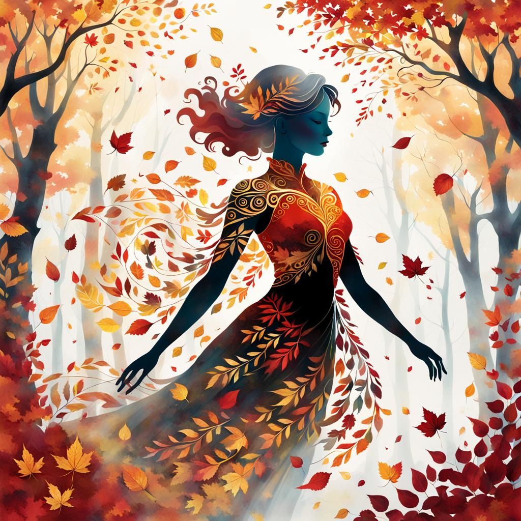 Mythical Woman Emerges From Autumn Leaves