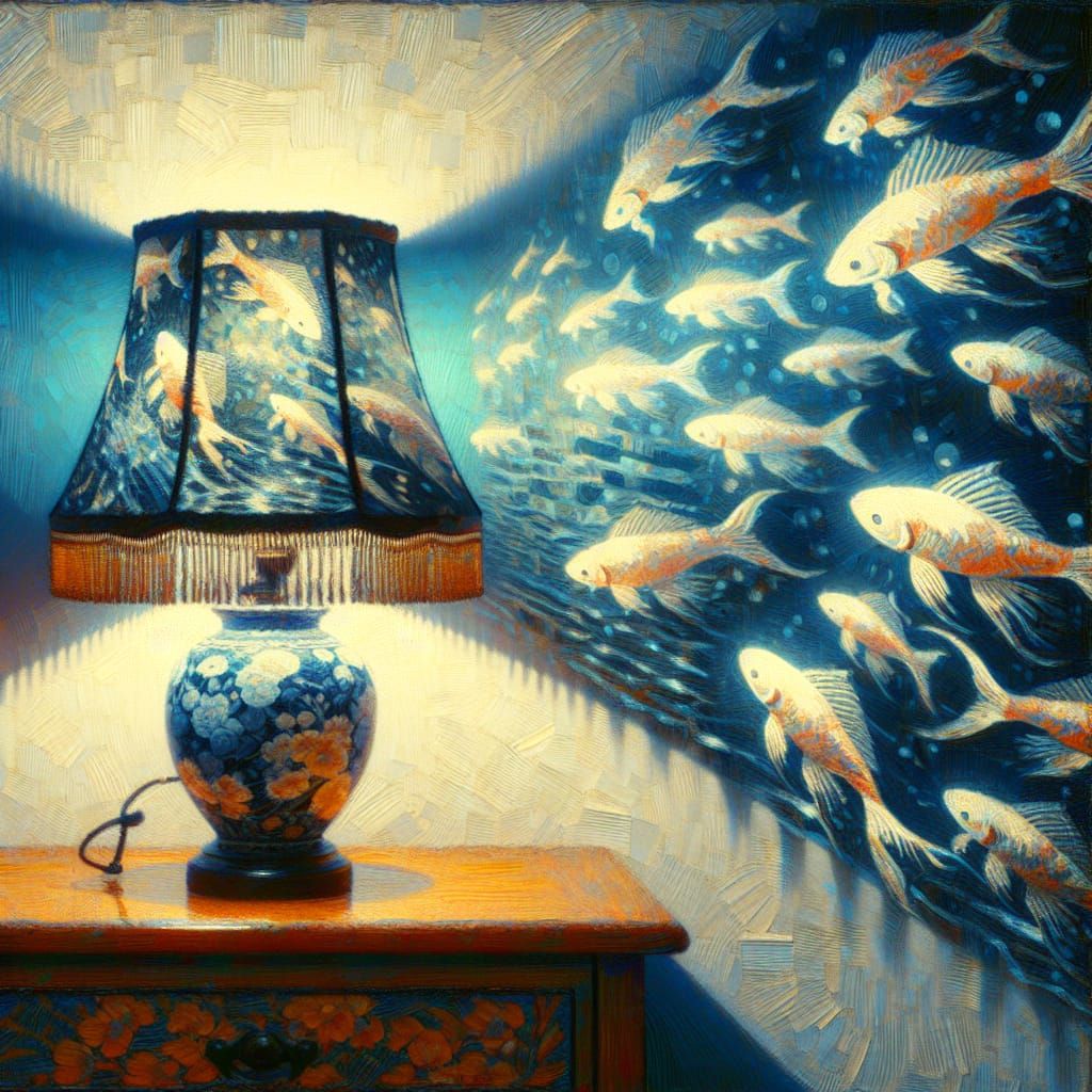 Radiant Night Table with Fish Pattern Lamp