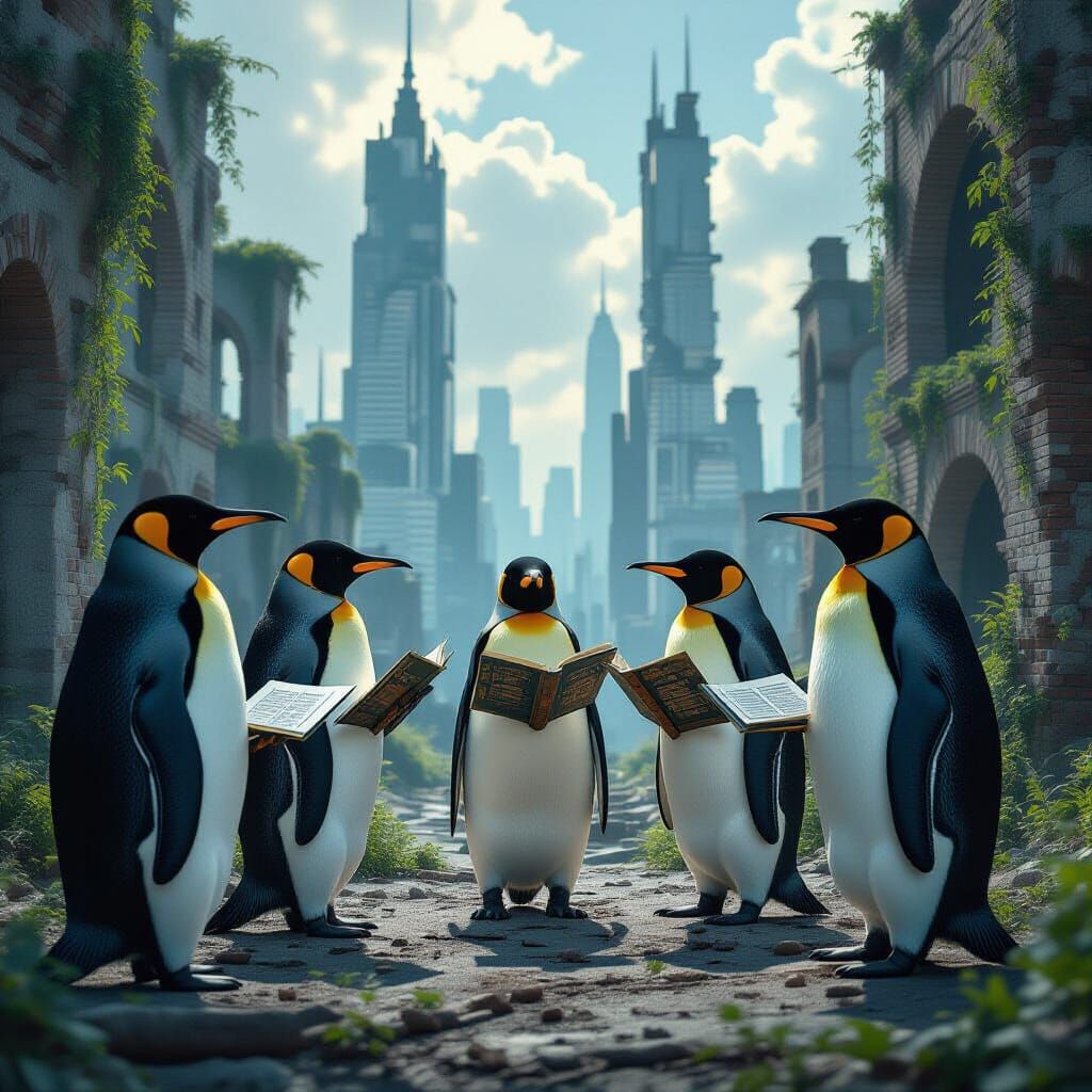 Penguins Perform Hamlet in Post-Apocalyptic Ruins