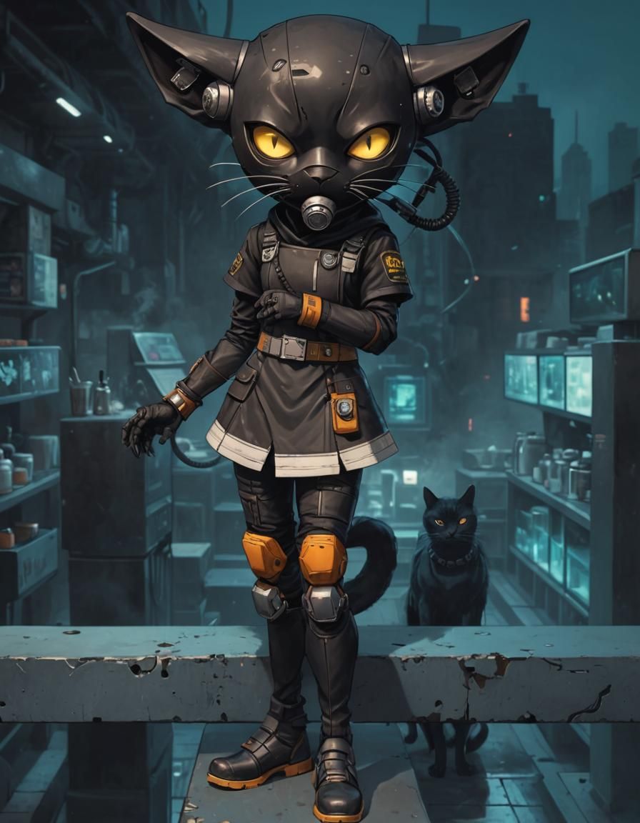 Cybernetic Black Cat Ninja Ready to Strike