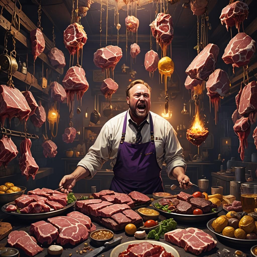 Dark Fantasy: Obese Man Feeding Raw Meat