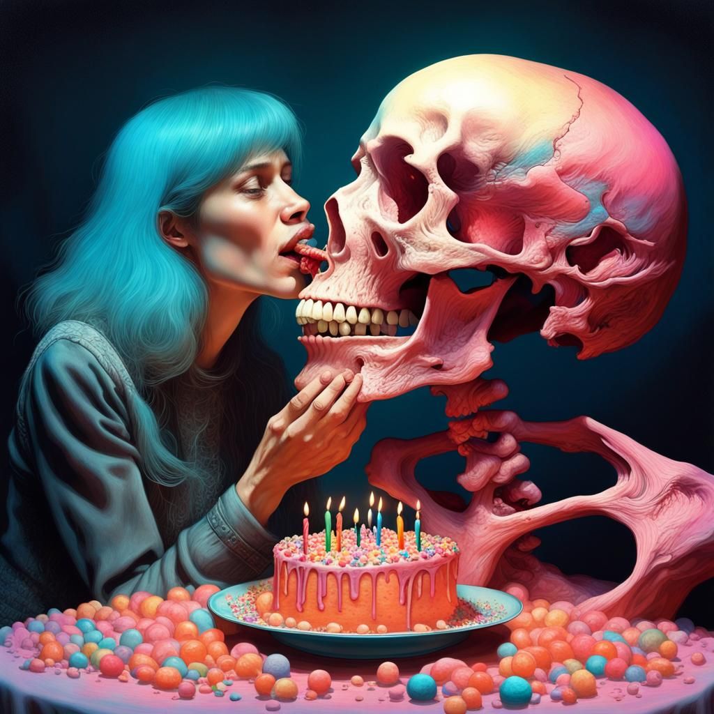 Andrea Licks the Skull for her Birthday