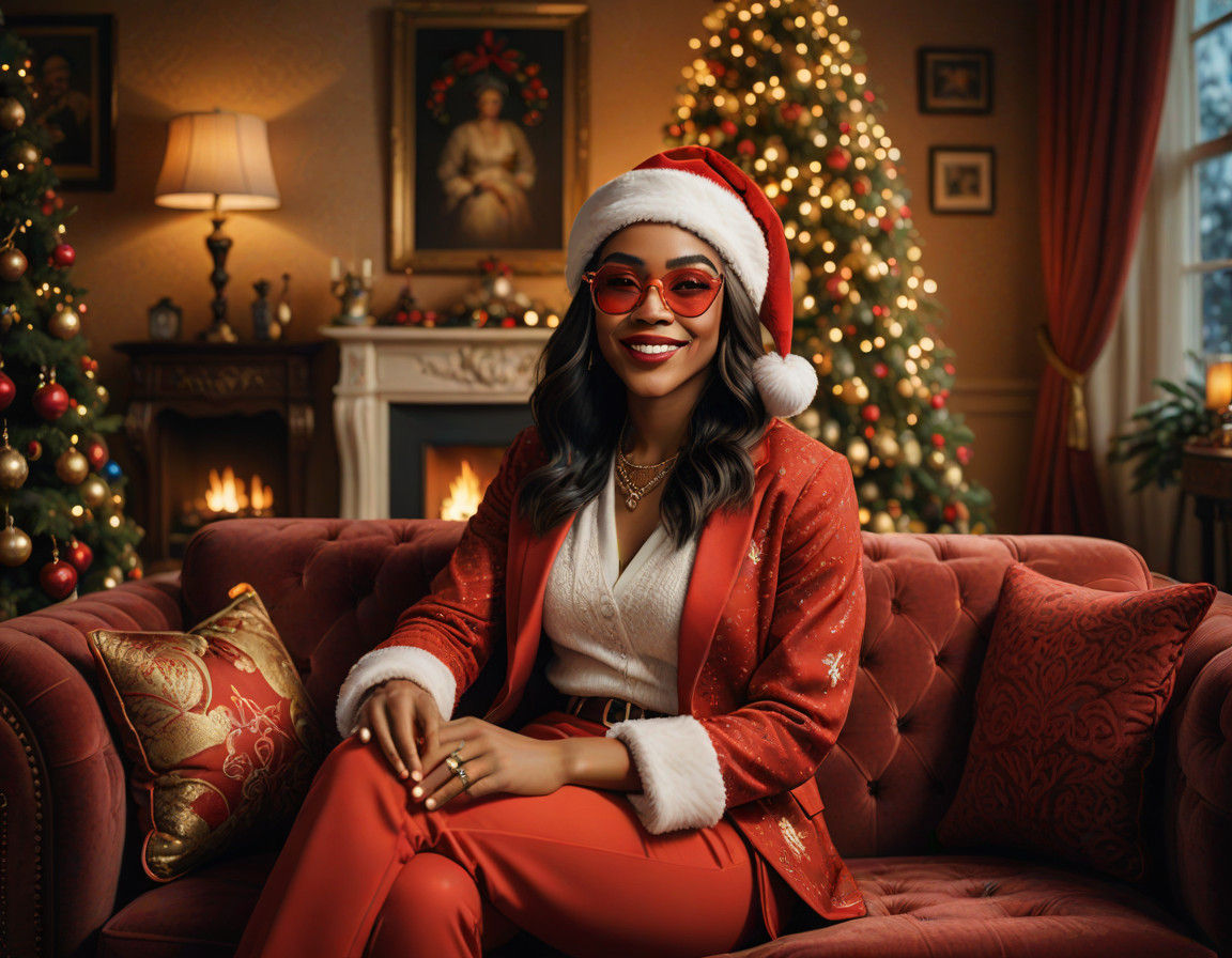 Sultry Christmas Portrait in Warm, Golden Hour Lighting