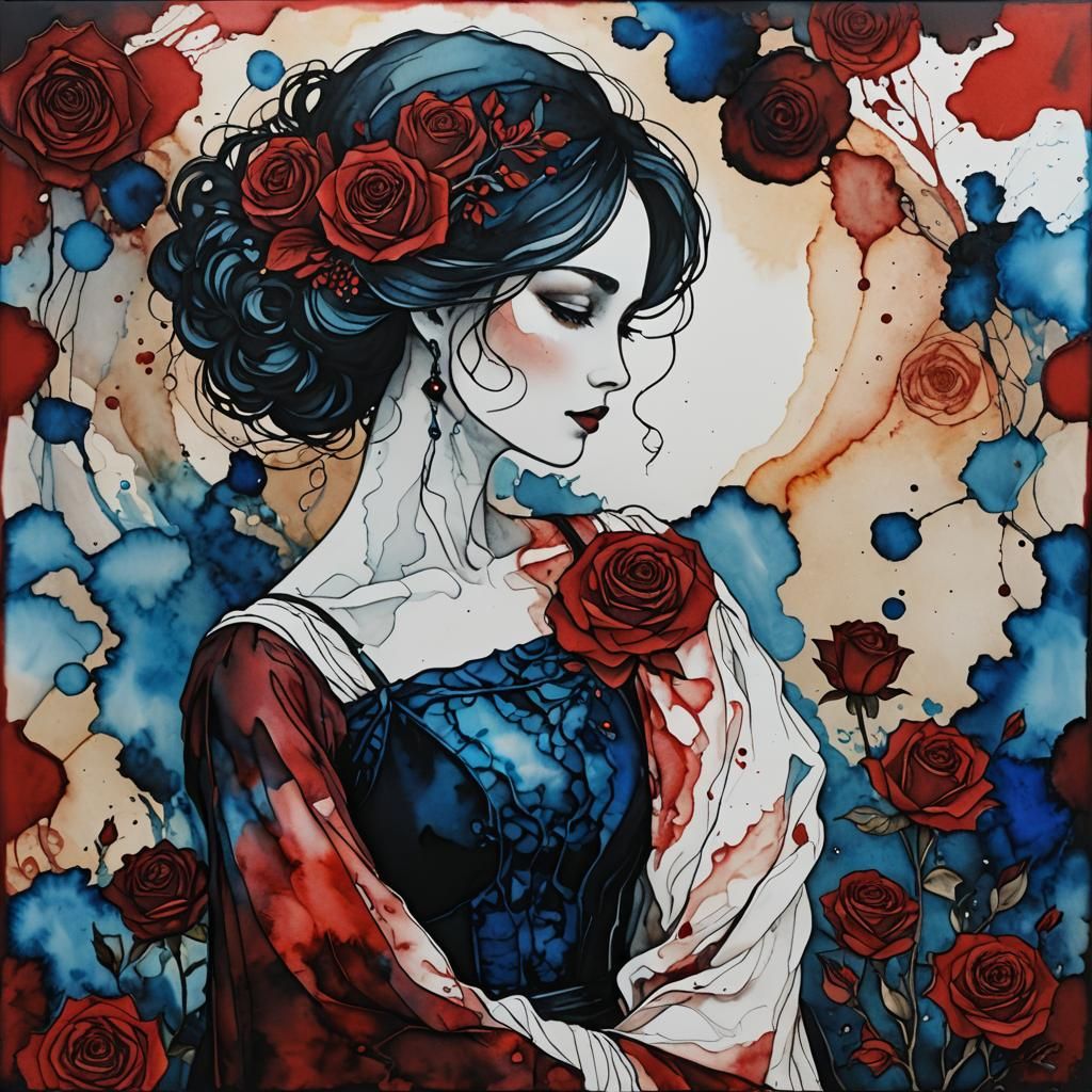 Abstract Silhouette of Frail Woman in Alcohol Ink