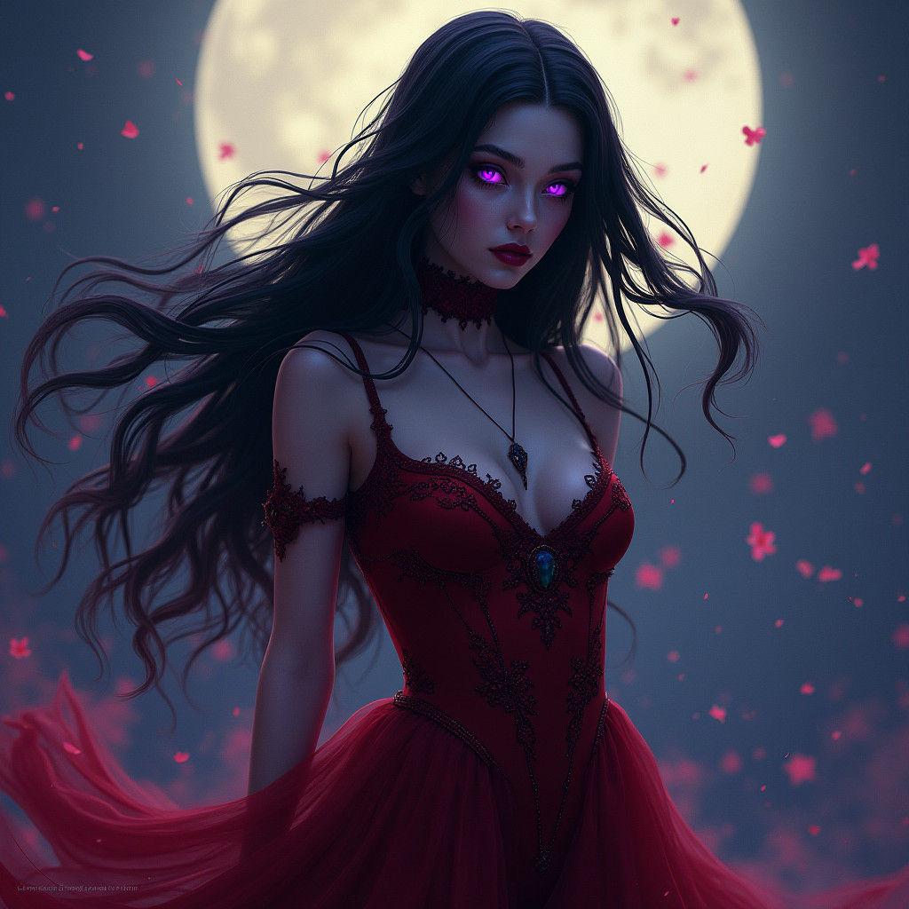 Mystical Vampire Woman in Moonlight: Dark Fantasy Art