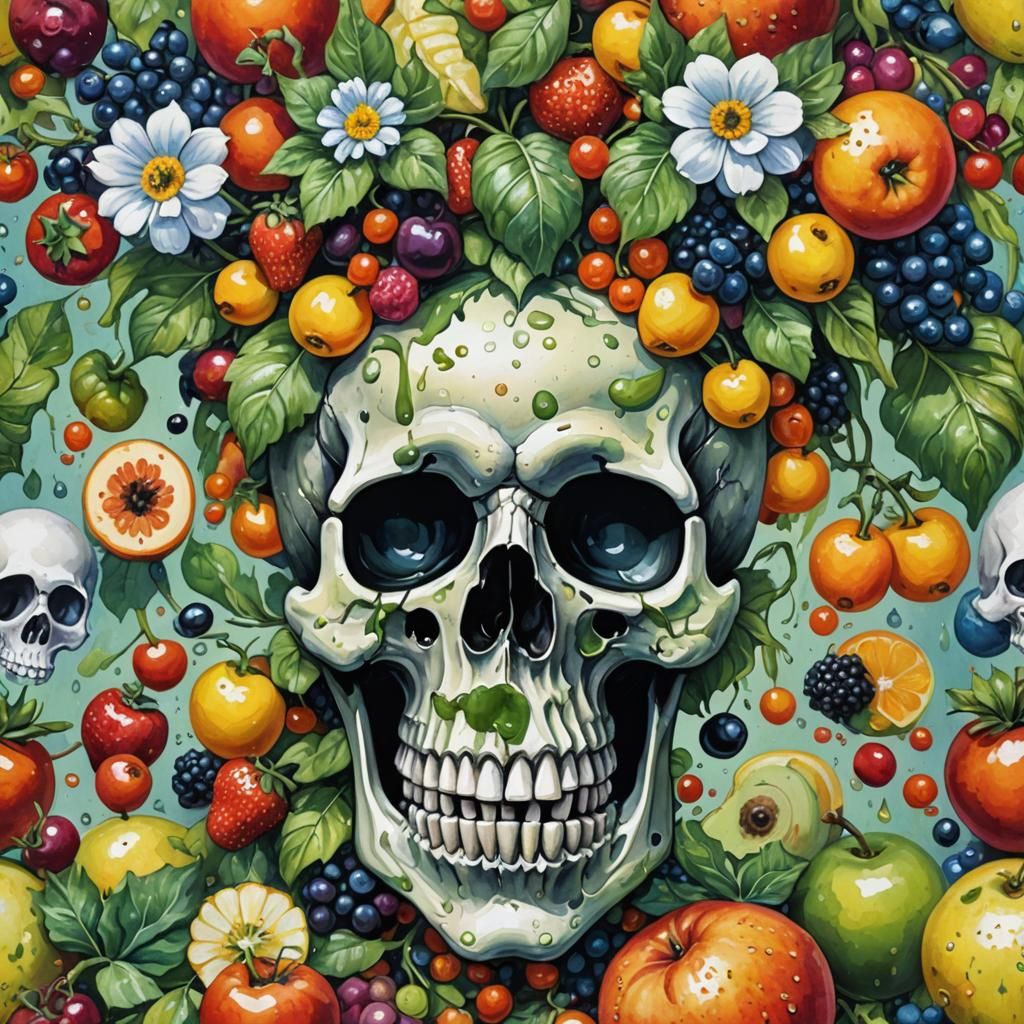 Betty Boop Skull Still Life in Gouache Style