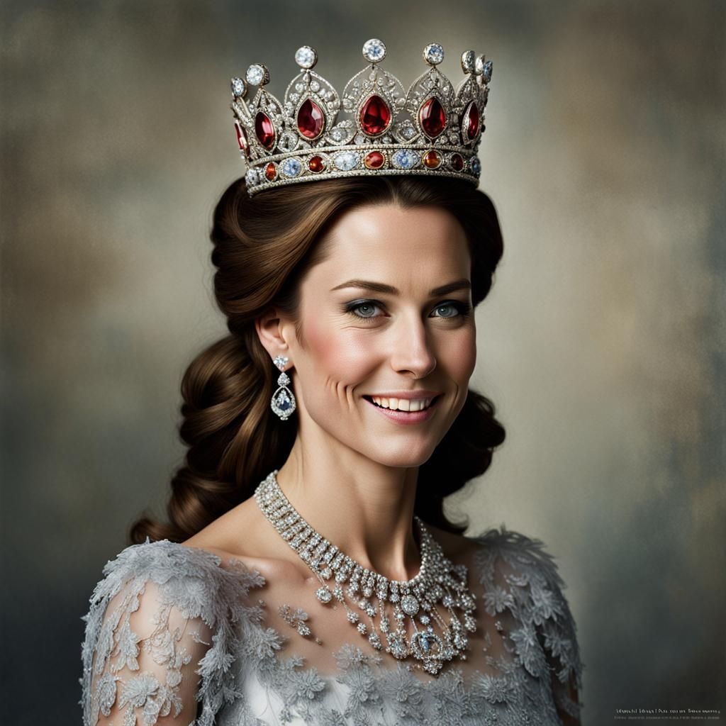 Princess Kate Portrait in Glamour Dress, Realistic Style