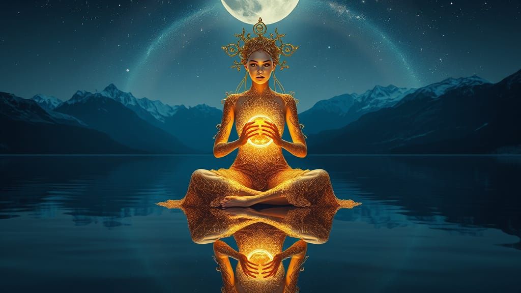 Ethereal Witch Radiates Cosmic Energy in Celestial Landscape