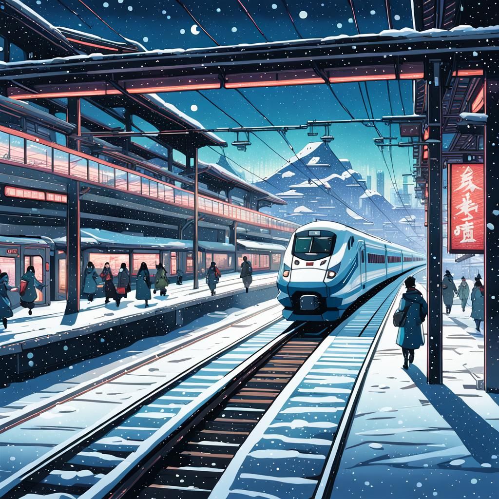 Cyberpunk Bullet Train in Ukiyo-e Style